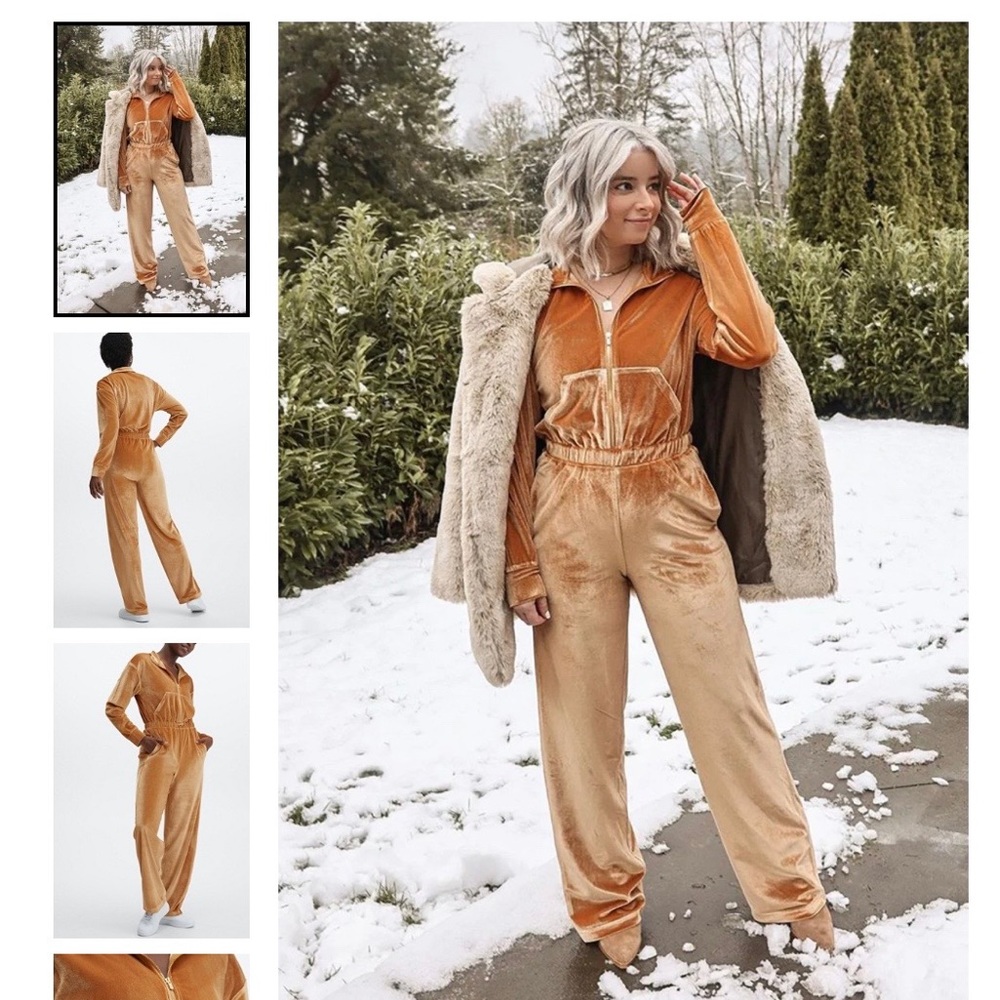 Velour Zip-Up Wide Leg onesie, Jumpsuit